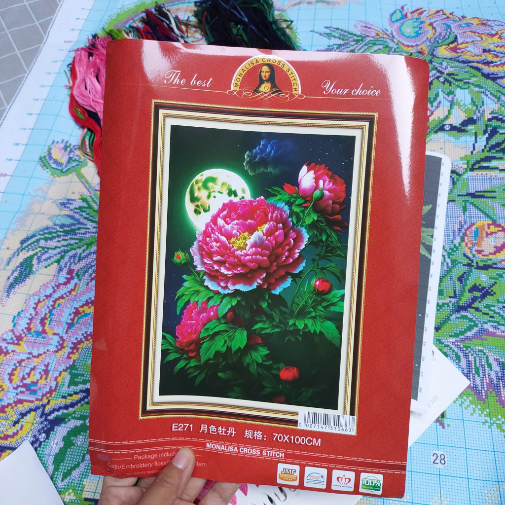 Tranh thêu chữ thập hoa mẫu đơn mẫu mới về 70*100cm