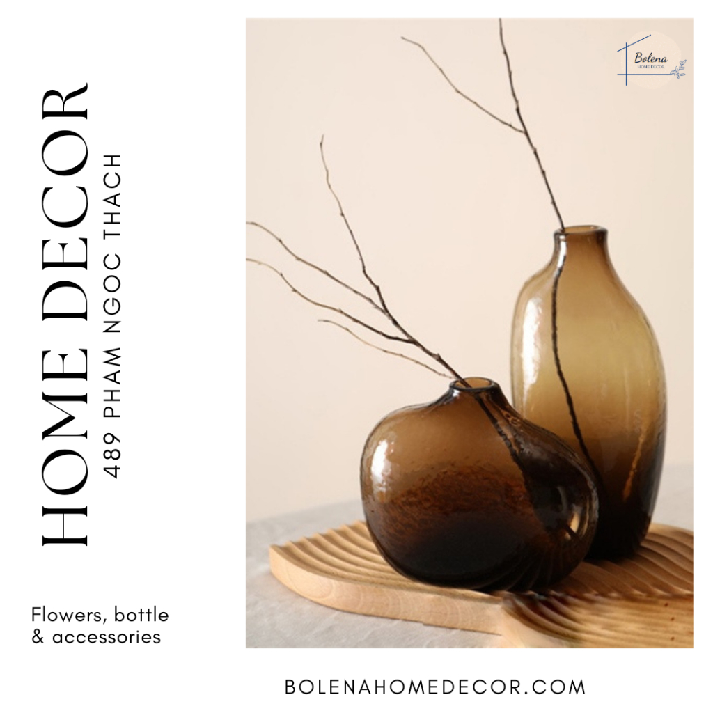 Bình thủy tinh – Lọ thủy tinh màu nâu kiểu dáng độc lạ dùng để trang trí, decor nhà cửa nội thất, văn phòng hiện đại