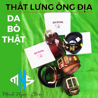 Thắt lưng Ông Địa, dây nịt nam da bò thật nguyên tấm - Khóa đồng đúc không rỉ, da bò thật- Full Hộp