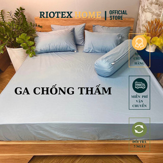 Ga Chống Thấm Cao Cấp RIOTEX, Drap Chống Thấm 100% MÀU XANH, Kháng Khuẩn, Vải cotton, Nệm Cao 5-35cm
