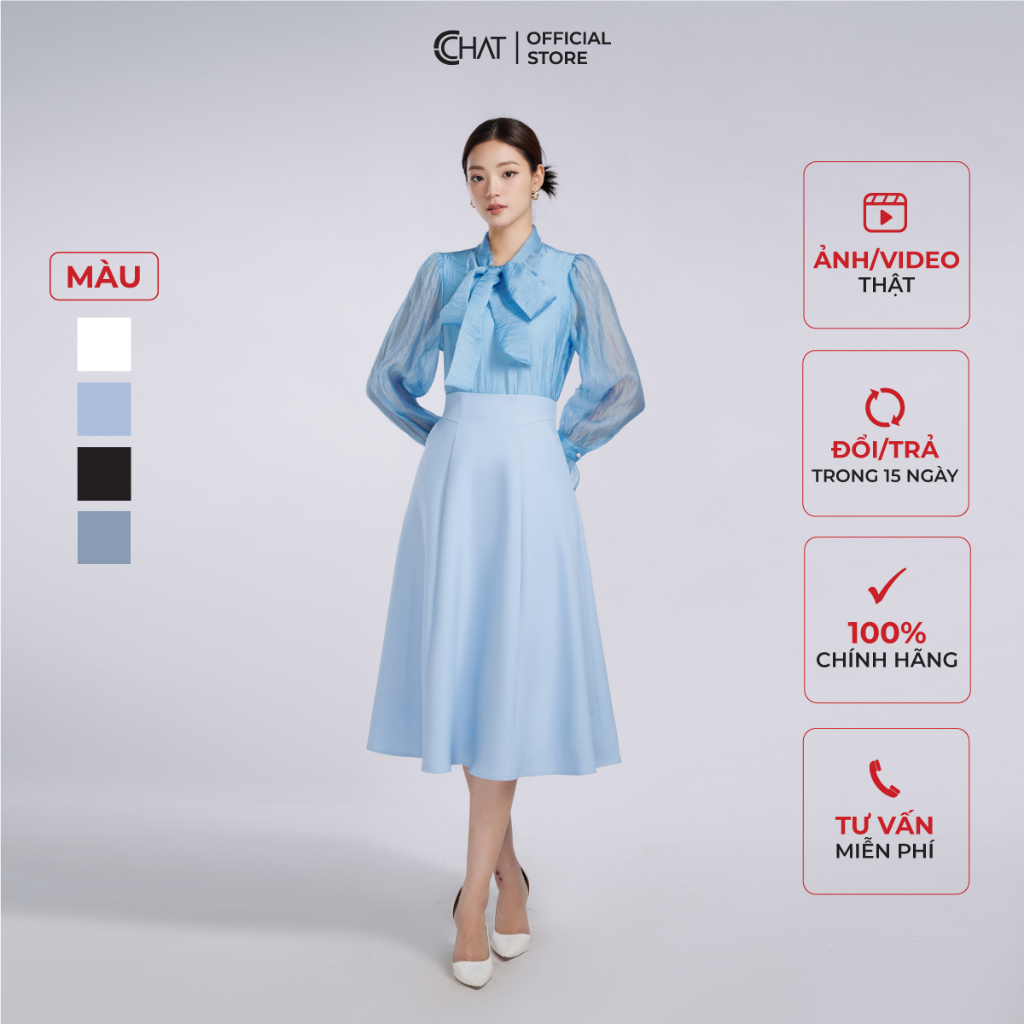 Chân Váy 𝐂𝐂𝐇𝐀𝐓 Kiểu Cạp Bổ 7 Mảnh Dáng Xòe Chất Tuytsi Mềm Mịn 93CDS2007XT