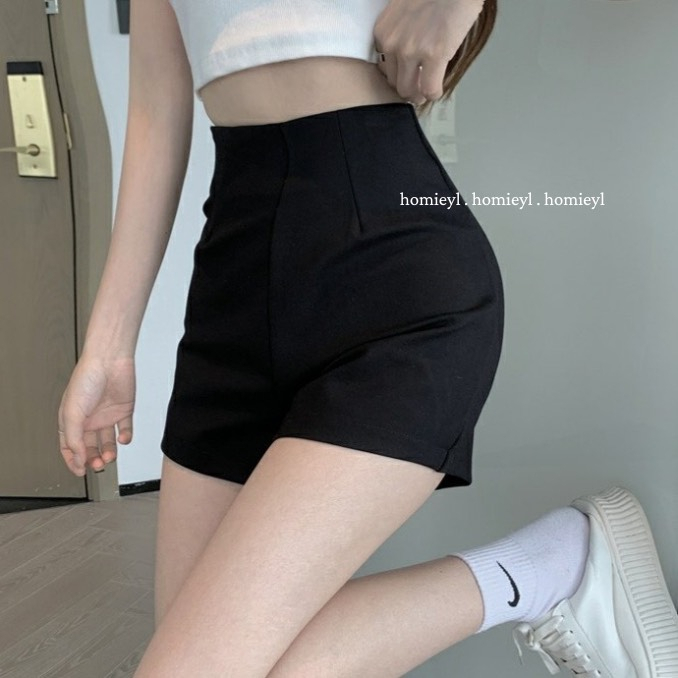 Quần short nữ cạp cao nhảy dance vải thun thể thao mặc nhà đen ngắn Homieyl HL62, quần đùi nữ lưng cao bó sóc sooc sort | BigBuy360 - bigbuy360.vn