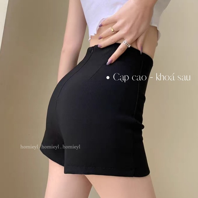 Quần short nữ cạp cao nhảy dance vải thun thể thao mặc nhà đen ngắn Homieyl HL62, quần đùi nữ lưng cao bó sóc sooc sort | BigBuy360 - bigbuy360.vn