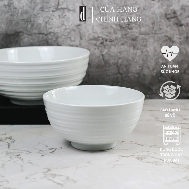 Bát tô sứ màu trắng sữa có vân hiện đại 15cm và 20cm - Tô canh đẹp - Tô salad cao cấp Dílo - Vỡ 1 đổi 1