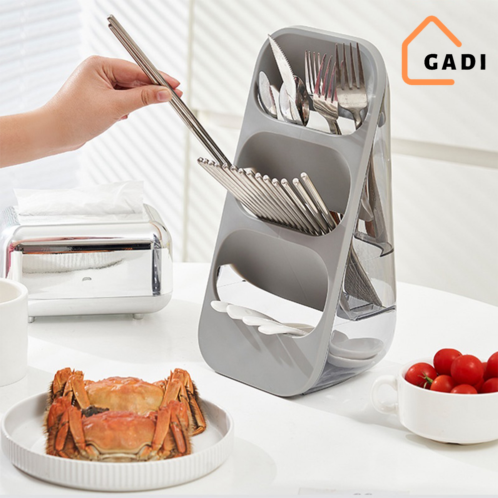Hộp đựng đũa 3 tầng đựng đồ đa năng chất liệu nhựa PET có lỗ thoát nước thoáng khí