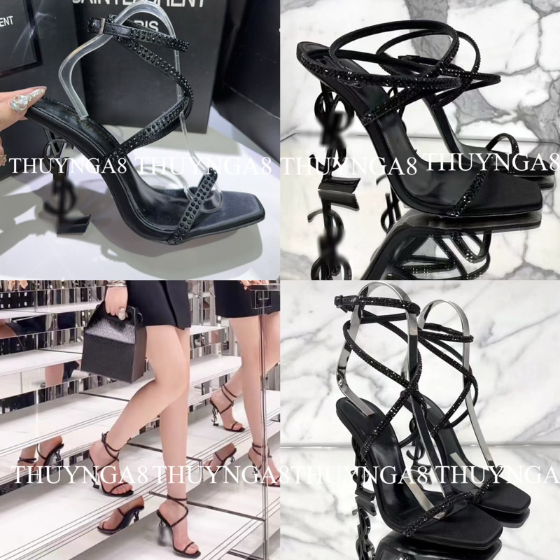 Giày cao gót, sandal dây quấn đính đá, gót 9cm. Chuẩn L1. Fullbox