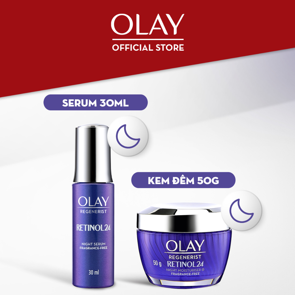 Combo 2: Kem Dưỡng Ban Đêm + Serum Thúc Đẩy Tái Tạo Da, Mờ Nếp Nhăn OLAY REGENERIST Chiết Xuất RETINOL 50G + 30ML