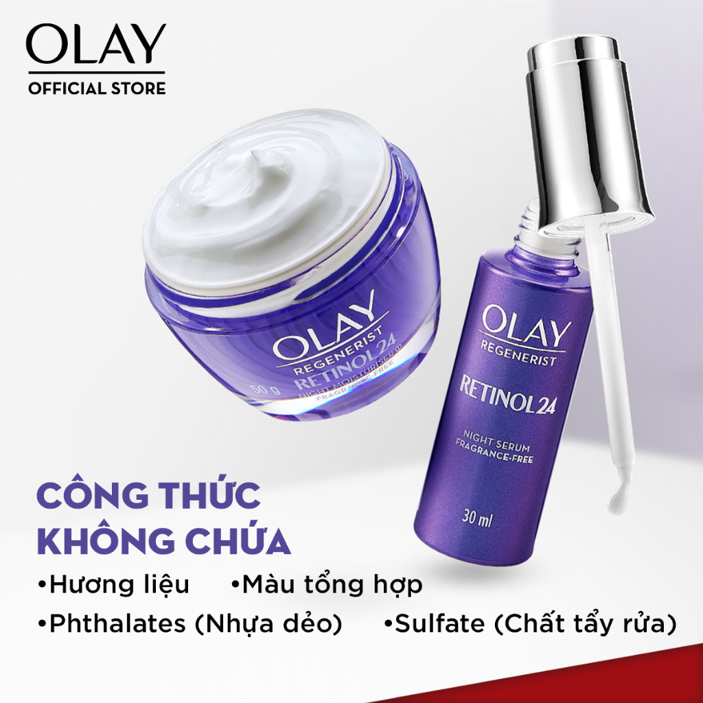 Combo 2: Kem Dưỡng Ẩm & Dưỡng Mắt Thúc Đẩy Tái Tạo Da, Mờ Nếp Nhăn OLAY REGENERIST Chứa Chiết Xuất RETINOL24 50G + 15ML