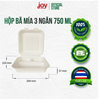 50 hộp bã mía Gracz 3 ngăn 750ml, đồ dùng 1 lần đựng cơm phần, bún xào cho nhà hàng, quán ăn