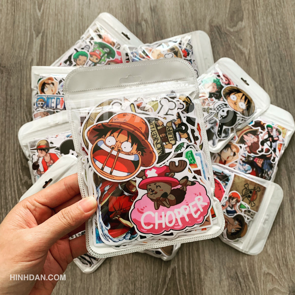 10 sticker One Piece - Luffy Zoro Ace - Hình Dán Chống Nước Trang Trí Nón Bảo Hiểm