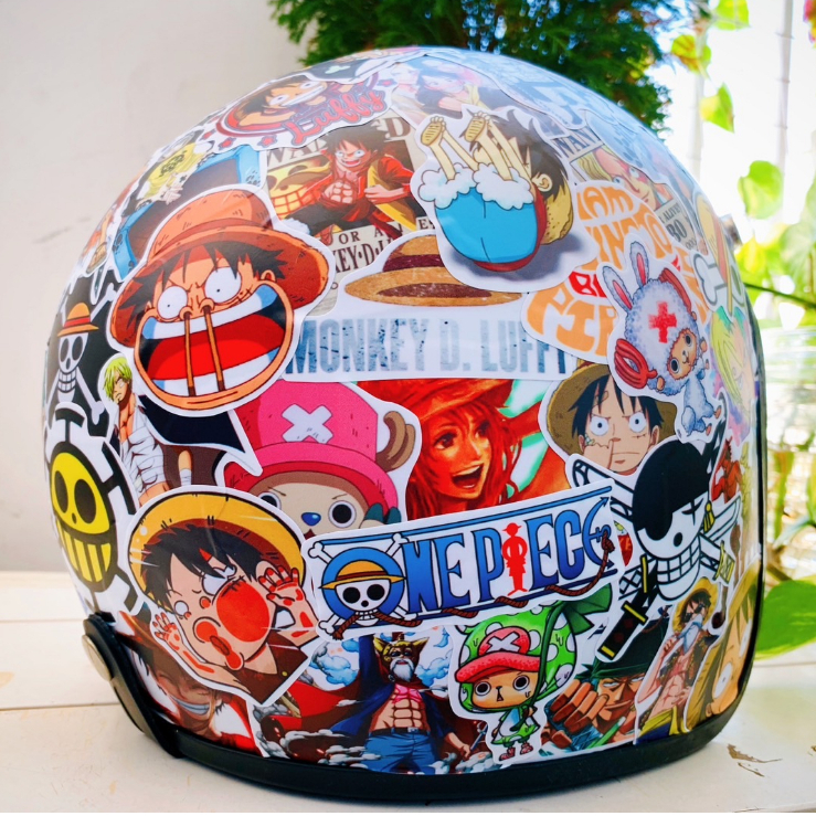 10 sticker One Piece - Luffy Zoro Ace - Hình Dán Chống Nước Trang Trí Nón Bảo Hiểm