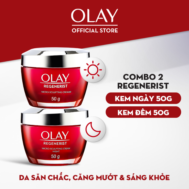 Combo 2: Kem Dưỡng Ngày & Đêm Căng Mướt, Sáng Khỏe & Ngừa Lão Hóa OLAY REGENERIST 50G X2