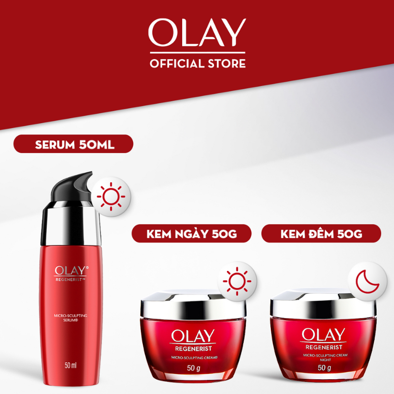 Combo 3: Kem Dưỡng Ẩm Ngày & Đêm + Serum Căng Mướt, Sáng Khỏe & Ngừa Lão Hóa OLAY REGENERIST (50GX2 + 50ML)