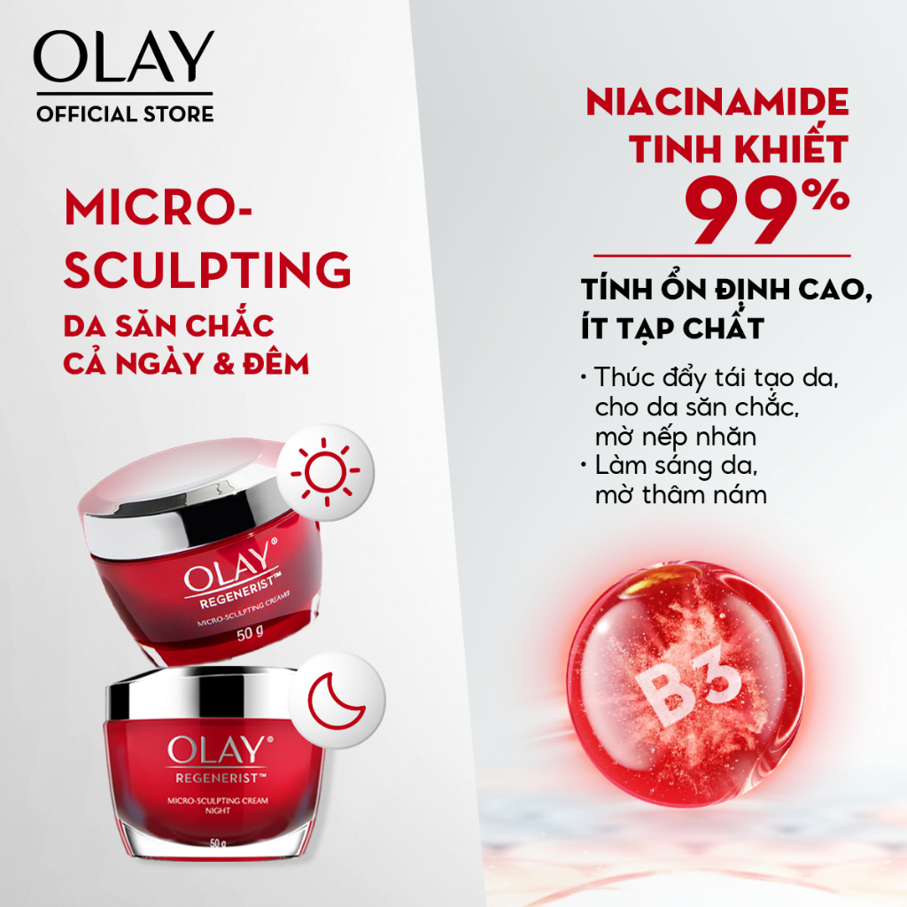 Combo 3: Kem Dưỡng Ẩm Ngày & Đêm + Serum Căng Mướt, Sáng Khỏe & Ngừa Lão Hóa OLAY REGENERIST (50GX2 + 50ML)