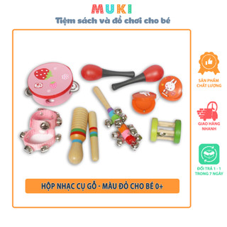 Đồ chơi hộp nhạc cụ gỗ - màu đỏ cho bé 0+
