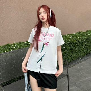 Áo Thun Babytee , Babytee Hoa Tulip Màu Trắng Chất Cotton 4c