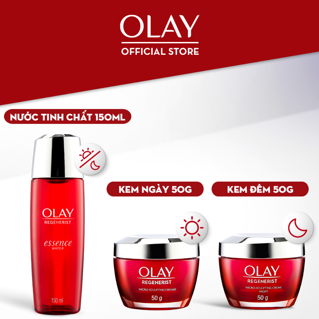 Combo 3: Kem Dưỡng Ẩm Ngày & Đêm + Essence/Nước Tinh Chất Dưỡng Sáng Da OLAY REGENERIST (50GX2 + 150ML)