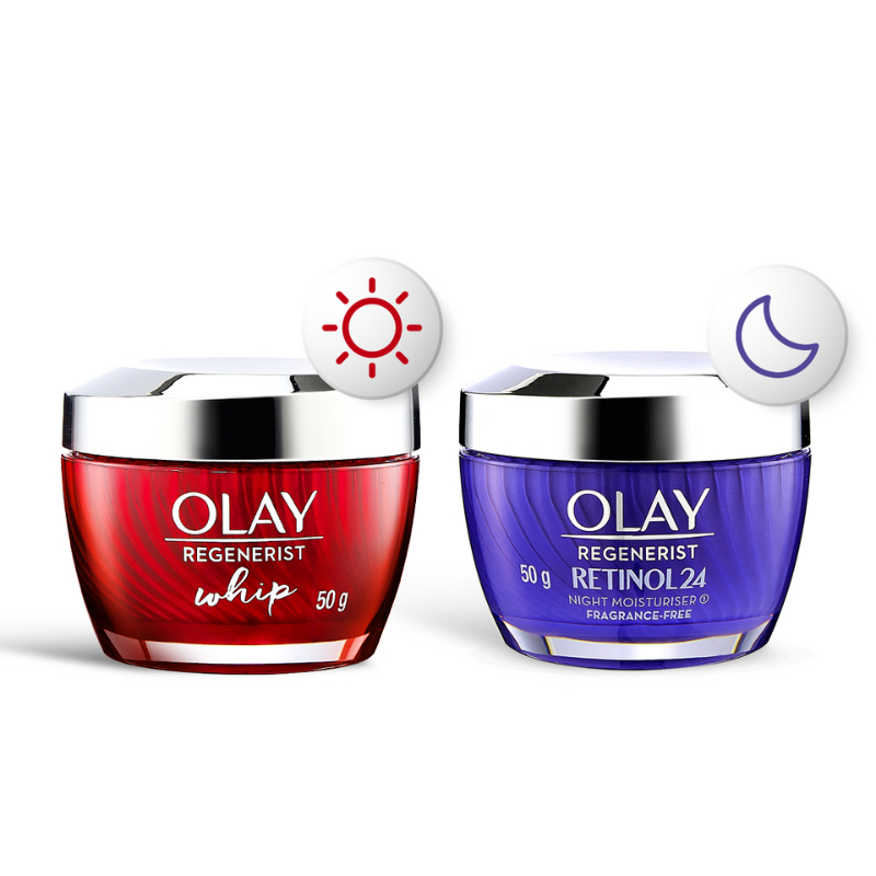 Combo 2: Kem Dưỡng Ngày & Đêm Thúc Đẩy Tái Tạo Da, Da Căng Mướt & Chống Lão Hóa OLAY REGENERIST WHIP & RETINOL 50G X2