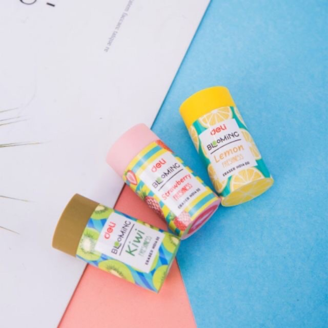 Tẩy hoa quả deli H01400, tẩy dùng cho học sinh, hình các loại qủa cam, kiwi, dâu tây, VPP Minh Trí