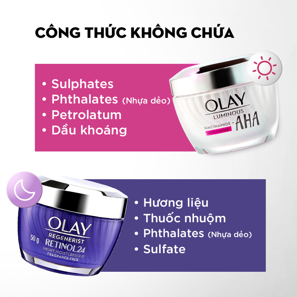 Combo 2 Kem Dưỡng Đêm Tái Tạo Da, Ngăn Lão Hóa OLAY RETINOL 50G & Kem Dưỡng Sáng Da, Mờ Thâm Mụn OLAY LUMINOUS AHA 50G