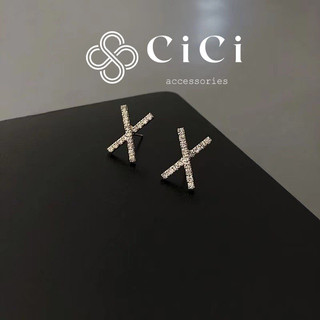 Bông tai nữ chuôi bạc 925 kiểu dáng chữ X đính đá CiCi Accessories phụ kiện trang sức nữ sang trọng - BT05