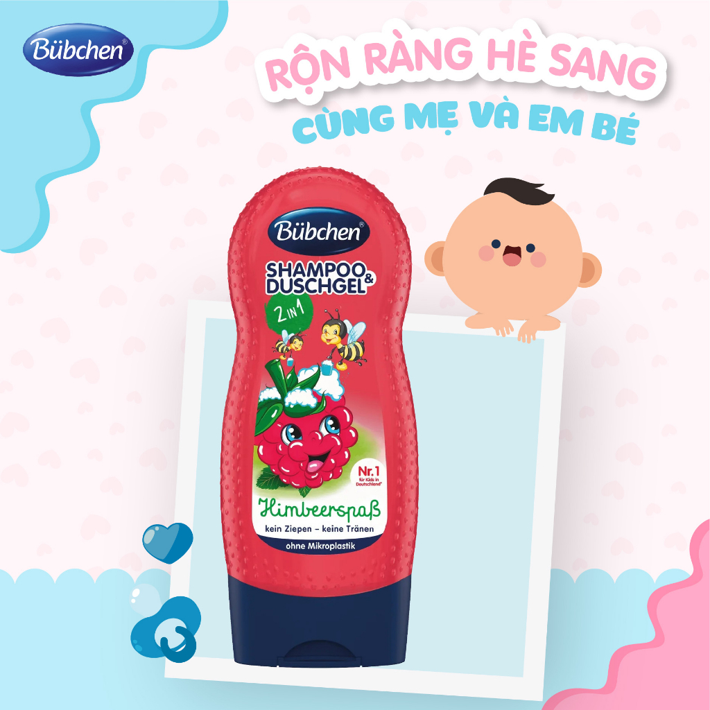 Sữa tắm gội toàn thân cho bé 2in1 Bubchen HimbeerspaB 230ml dành cho bé từ 1t
