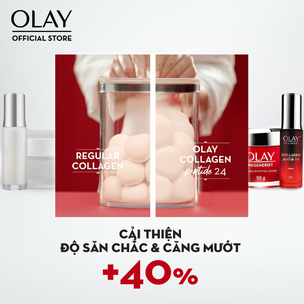 Combo 2 Kem Dưỡng + Serum Căng Mướt, Sáng Khỏe & Ngừa Lão Hóa OLAY REGENERIST Bổ Sung COLLAGEN Peptide 24 (50G + 30ML)