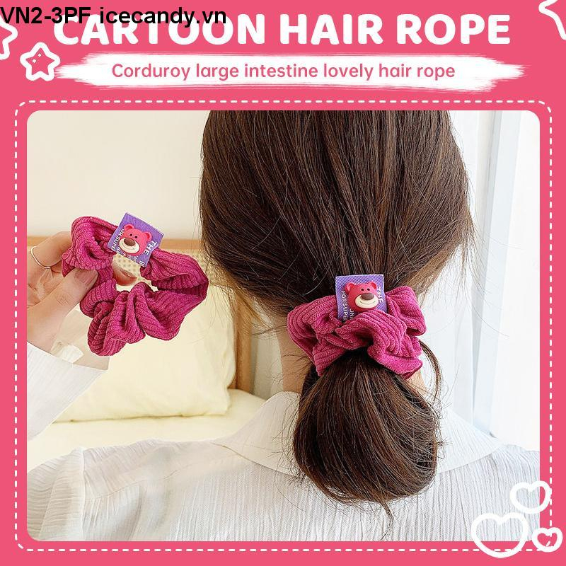 Dây Buộc Tóc Gấu Dâu -Scrunchies Gấu Dâu Lotso Vải Hồng Cute Cho Bé Phong Cách Hàn Quốc 1k Saka