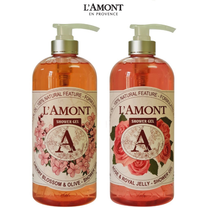 Sữa tắm LAmont En Provence Hoa Hồng và Anh Đào  1000ml - Thương hiệu L'amont En Provence