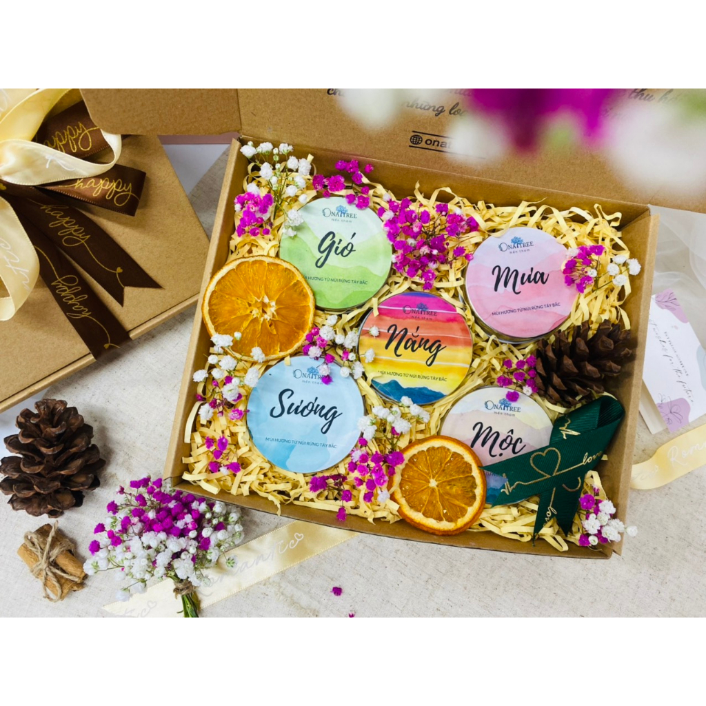 Set 4 Quà Tặng Sinh Nhật Nến Thơm OnaTree Gốm 5 Nến Nhỏ Size 50g/70g