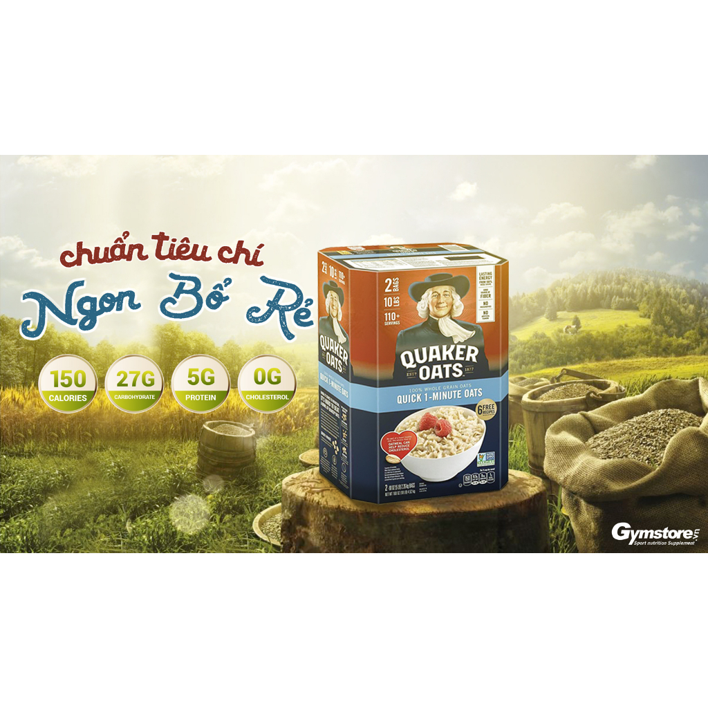 Yến mạch Quaker Oats Old Fashion Quick 1-Minute, 10 Lbs  nhập khẩu Mỹ - Gymstore giúp giảm cân, làm đẹp