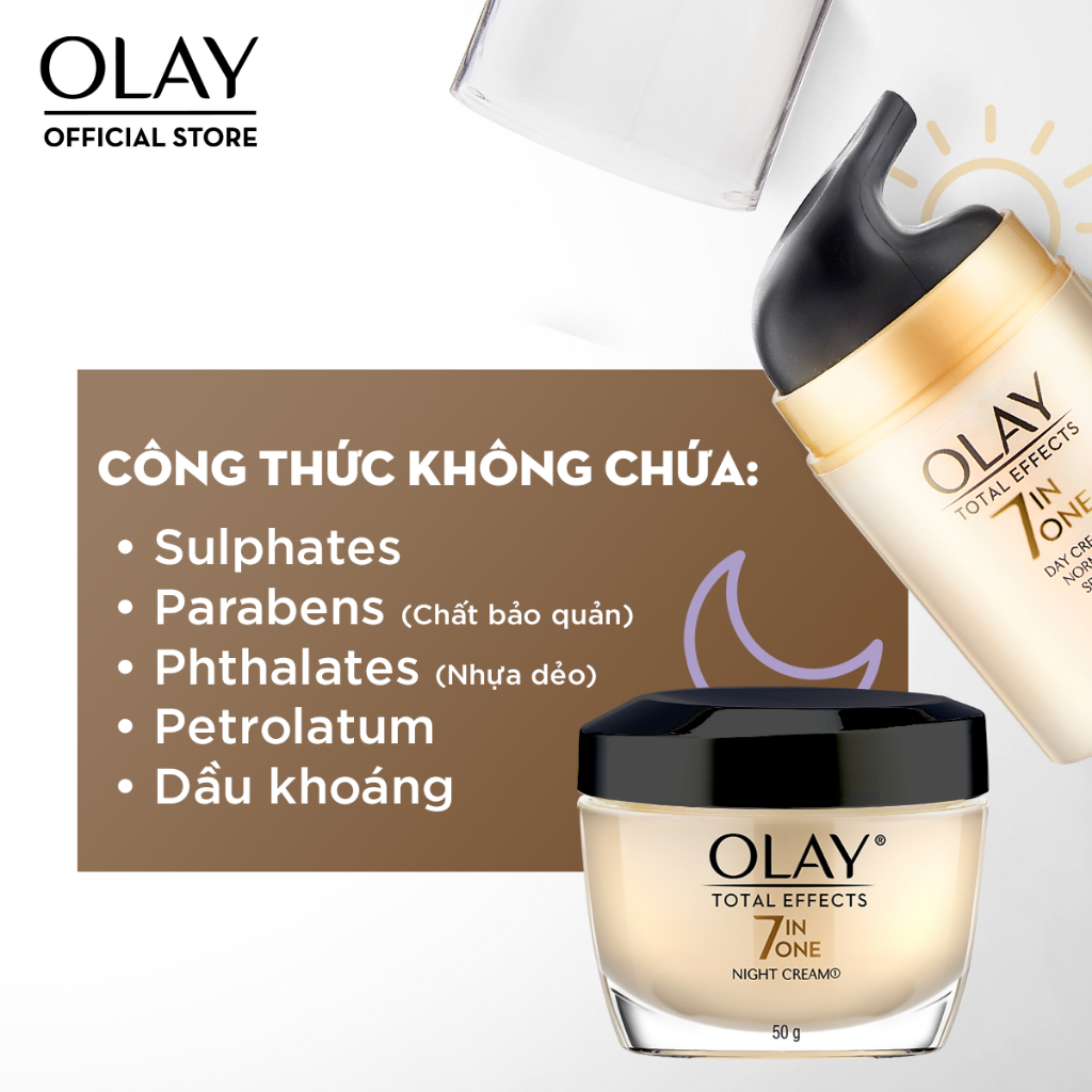 Combo 2 Kem Dưỡng Ngày & Đêm Phục Hồi & Ngăn Ngừa 7 Dấu Hiệu Lão Hóa OLAY TOTAL EFFECTS 50G X2