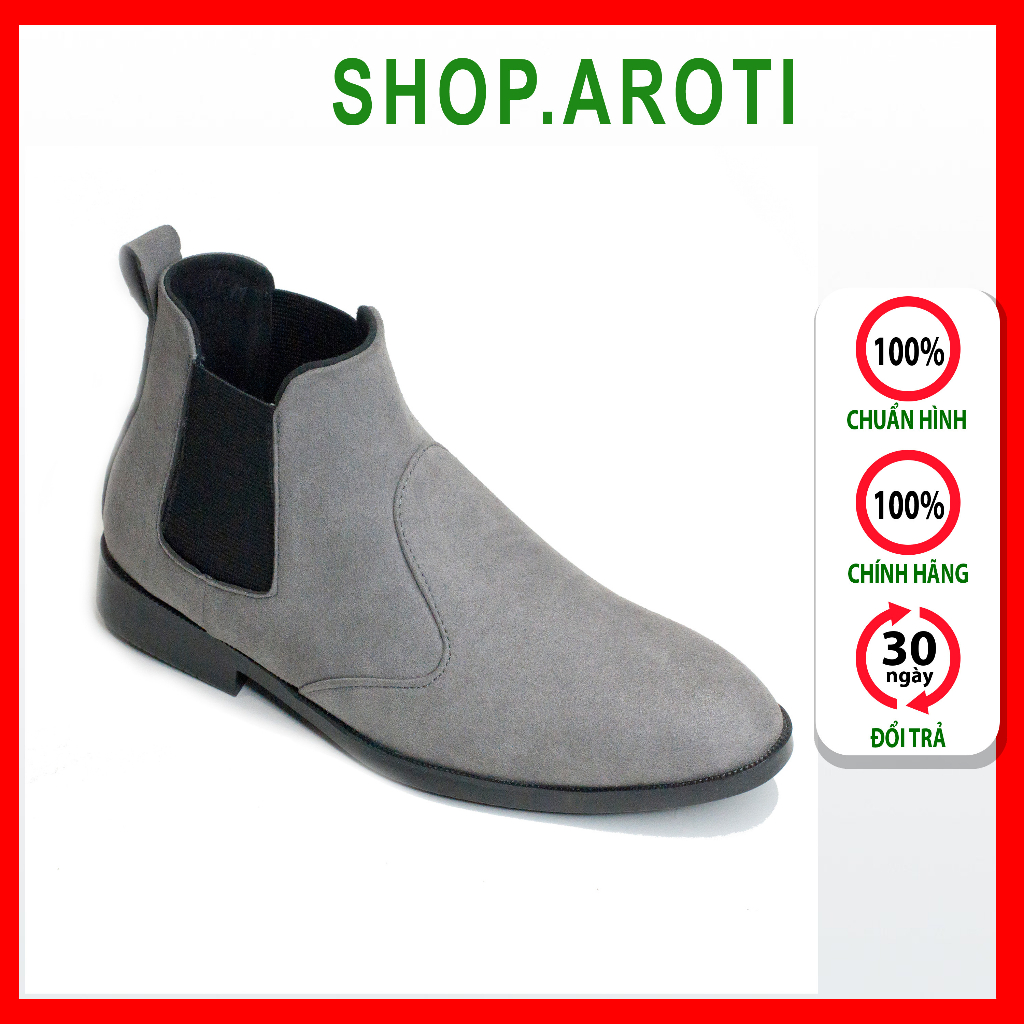 Giày Chelsea Boot Nam Cổ Chun Da Búc Xám Phong Cách Hàn Quốc Aroti - CB520-XAMCHUN -shop.aroti
