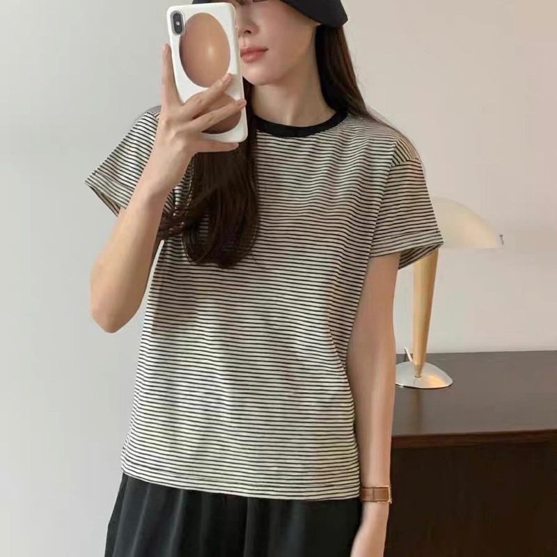Áo phông nữ B01 họa tiết kẻ nhỏ chất cotton 4 chiều đủ size nhiều màu