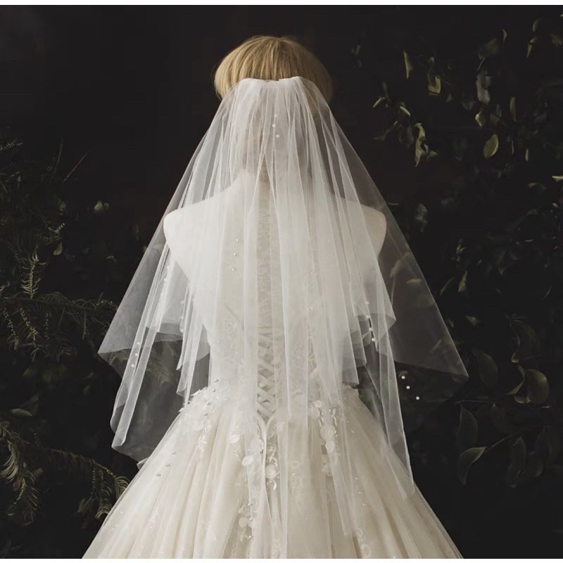 Voan lúp cô dâu đính Ngọc nhẹ nhàng siêu đẹp