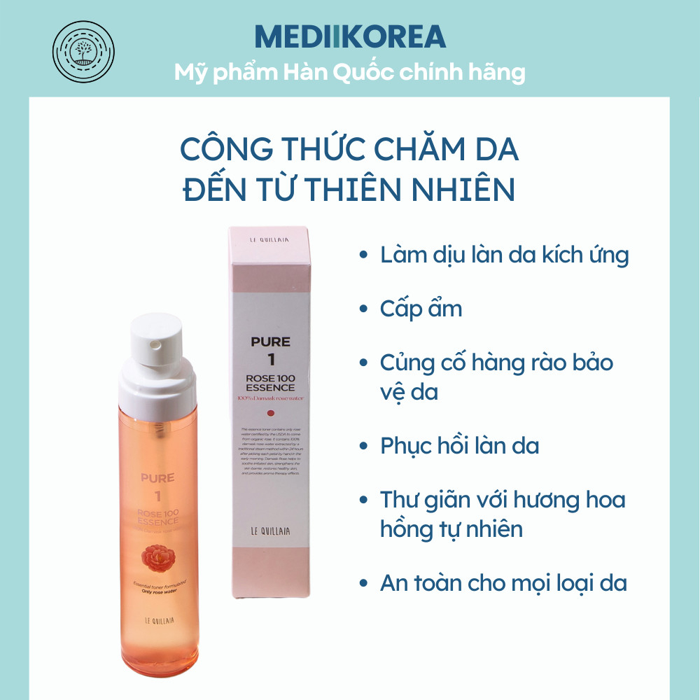 MUA 1 TẶNG 1 (hộp móp) Xịt Dưỡng Toner Hoa Hồng Hữu Cơ Cấp Ẩm và Làm Dịu Tức Thì Le Quillaia