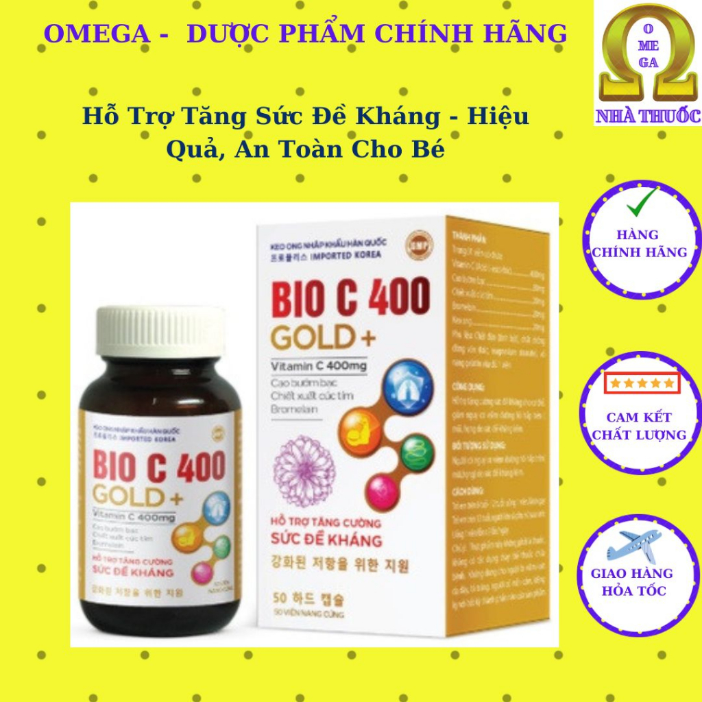 Tăng Sức Đề Kháng Bio C 400 Gold + Giảm Nguy Cơ Đường Hô Hấp Trên (Mũi Họng) - Hộp 50 Viên