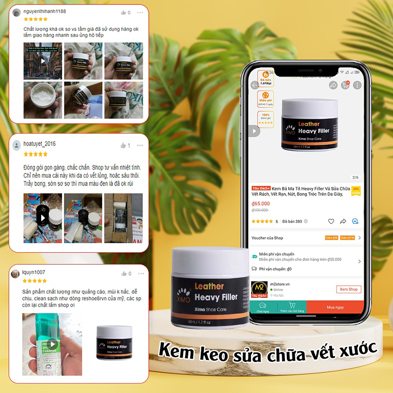 Kem Bả Ma Tít Heavy Filler XIMO 50ml Chuyên Vá, Sửa Chữa Vết Bong Tróc Trên Da Giày, Ghế, Túi, Ví Hàng Chính Hãng