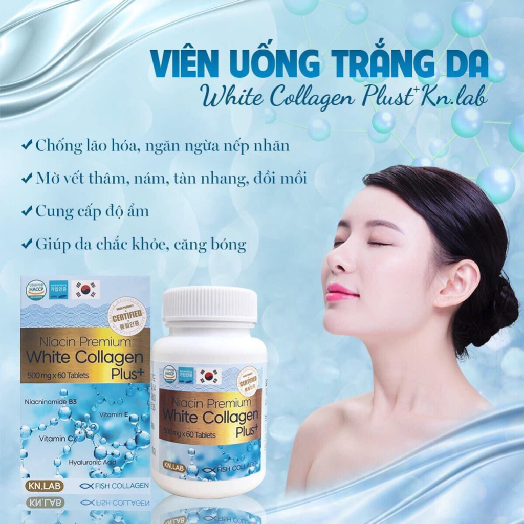Viên uống Collagen trắng da, cấp nước Kn.lab Hàn Quốc, hộp 60 viên. Giúp chống lão hoá, cho làn da trắng sáng