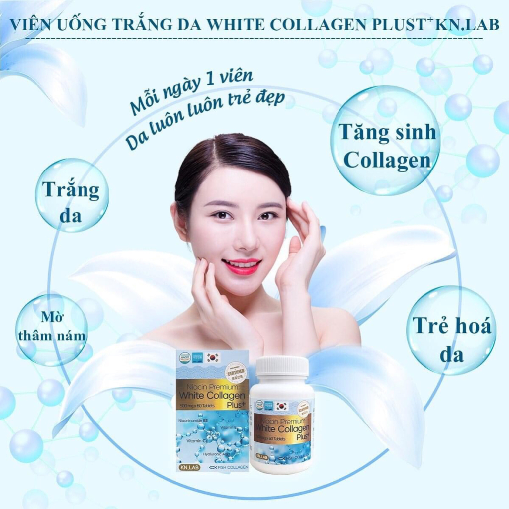 Viên uống Collagen trắng da, cấp nước Kn.lab Hàn Quốc, hộp 60 viên. Giúp chống lão hoá, cho làn da trắng sáng