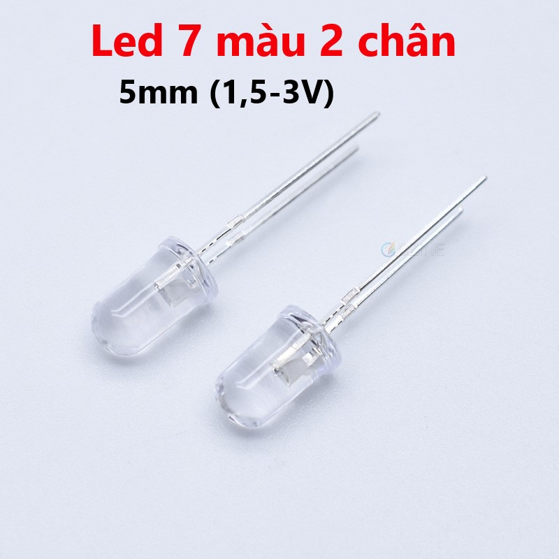 Gói 5 con Led tự đổi màu nhấp nháy 5mm - Led 7 màu 2 chân