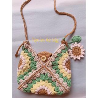 Túi len handmade hoa hướng dương size 21/ Túi đi biển/ Túi hè