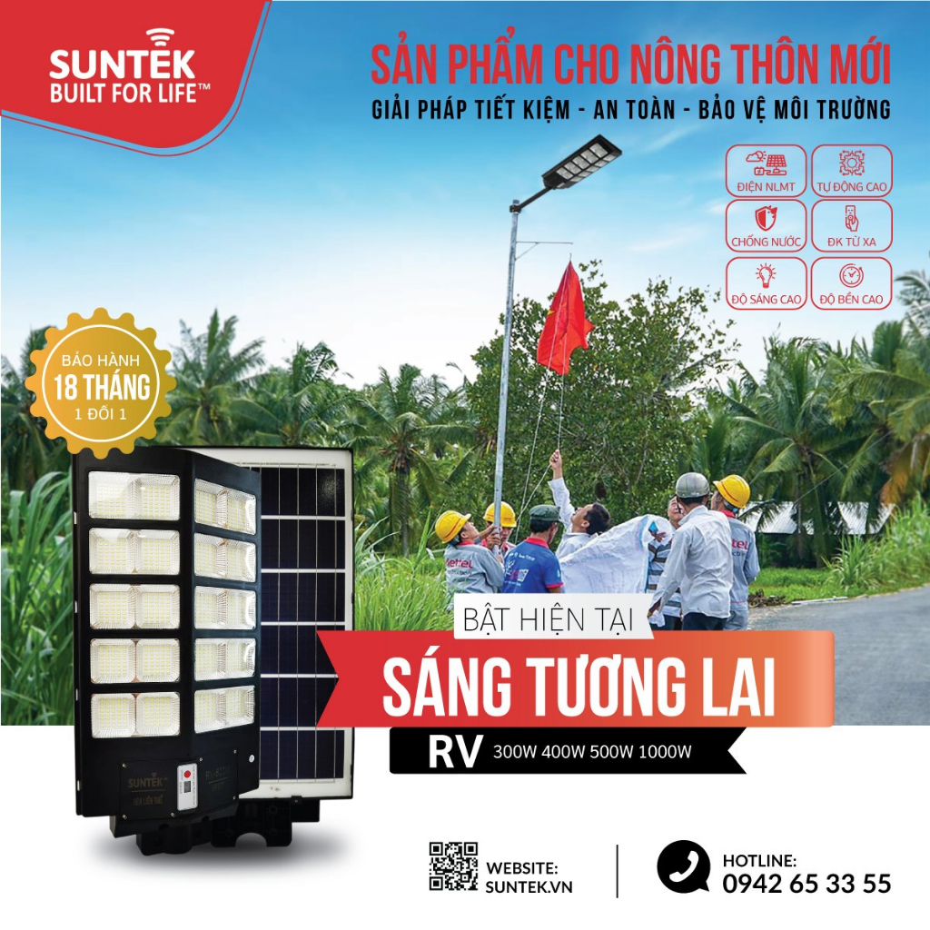 Đèn Đường Liền Thể Năng Lượng Mặt Trời SUNTEK RV-300W-400W-500W-1000W - Sáng cả đêm | Tự động Bật/Tắt - Hàng Chính Hãng