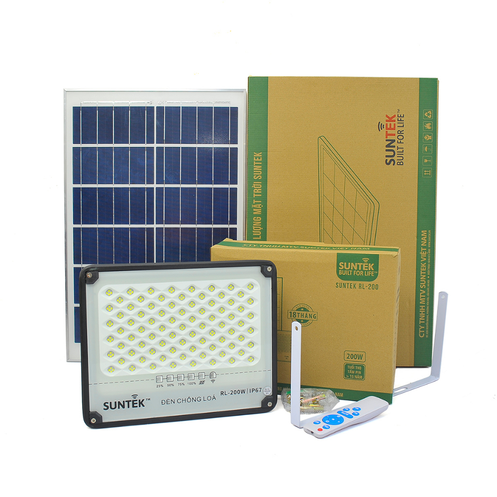 Đèn Pha Chống Lóa Năng Lượng Mặt Trời SUNTEK RL-200W - Sáng suốt đêm 10-12h | Tự động Bật/Tắt - Hàng Chính Hãng