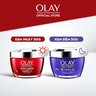 Combo 2: Kem Dưỡng Ẩm Căng Mướt, Giúp Trẻ Hóa & Mờ Nếp Nhăn OLAY COLLAGEN Peptide24 50G & OLAY RETINOL24 50G