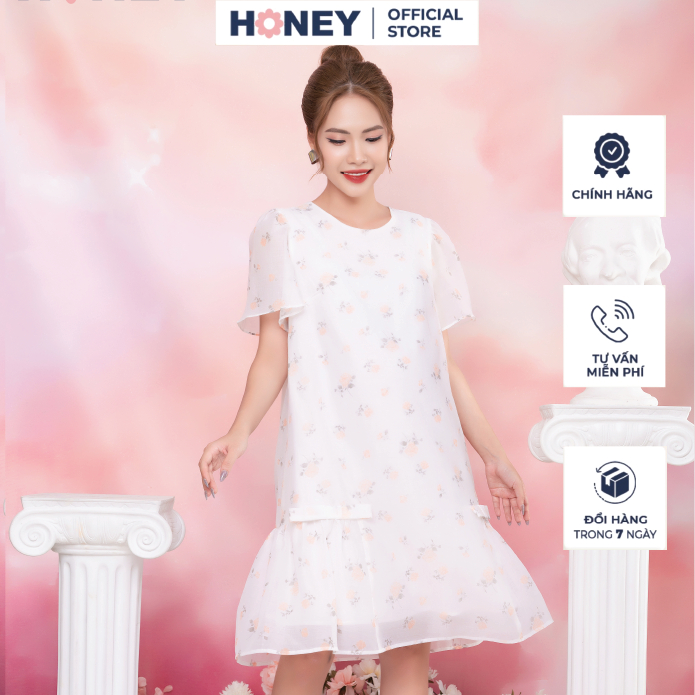 Váy đầm bầu thiết kế thời trang công sở dáng suông đuôi cá cổ tròn - Thời trang đầm bầu cao cấp HONEY