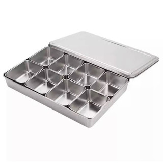 Khay inox đựng gia vị đựng topping đựng thạch rau câu trà sữa. Khay inox 8 ngăn