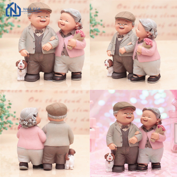 Tượng ông bà hạnh phúc decor trang trí bánh kem, đọc sách, đi dạo - Tượng trang trí nhà cửa phòng khách phòng ngủ