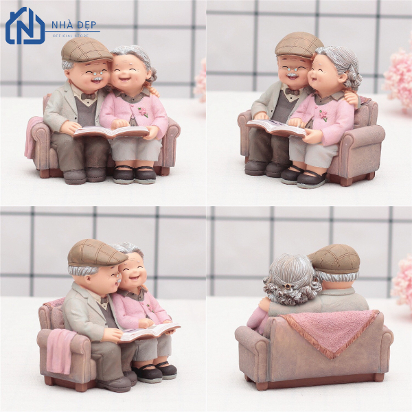 Tượng ông bà hạnh phúc decor trang trí bánh kem, đọc sách, đi dạo - Tượng trang trí nhà cửa phòng khách phòng ngủ