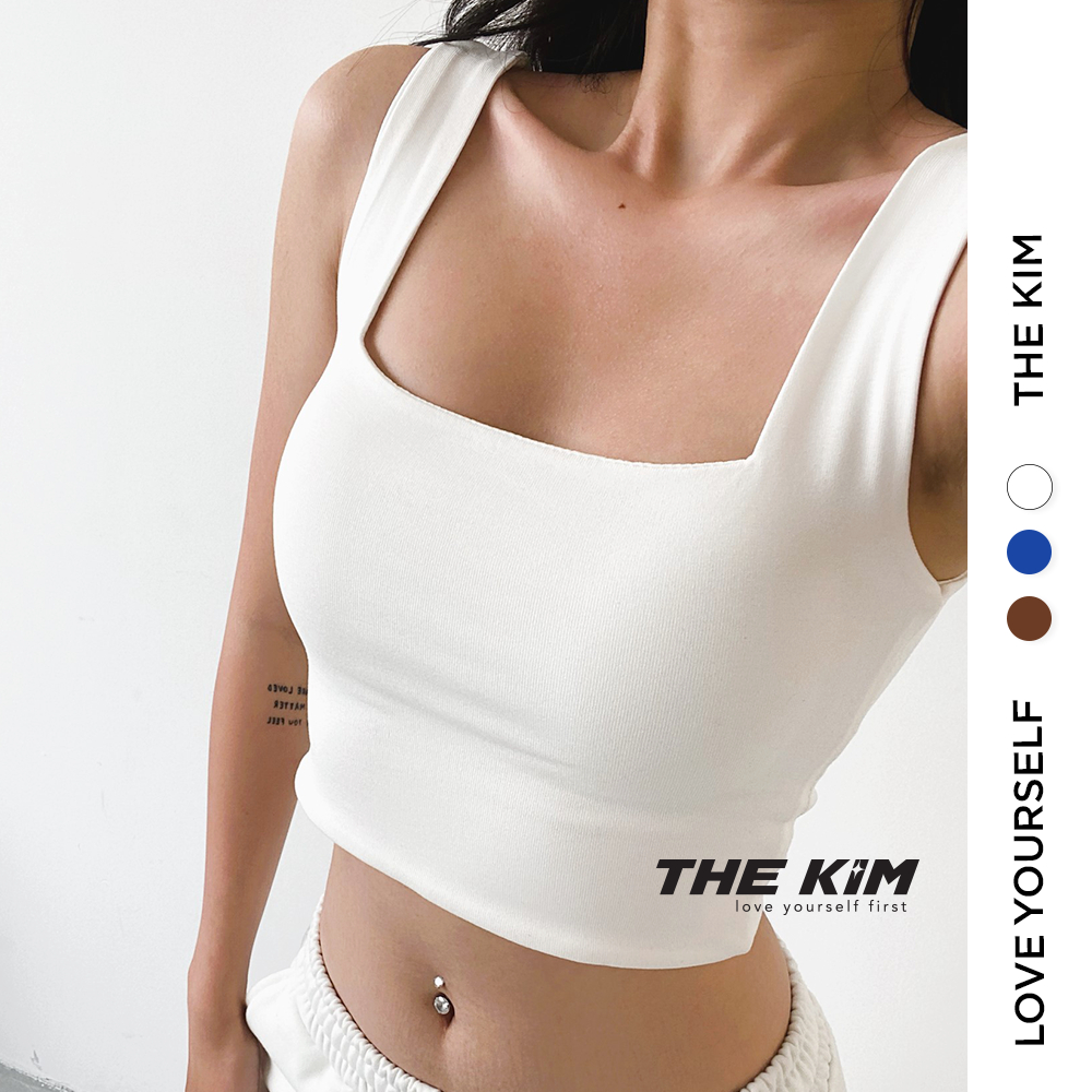 Áo croptop 2 dây bản to TheKim cotton 2 lớp, áo hai dây cổ vuông ôm body A113